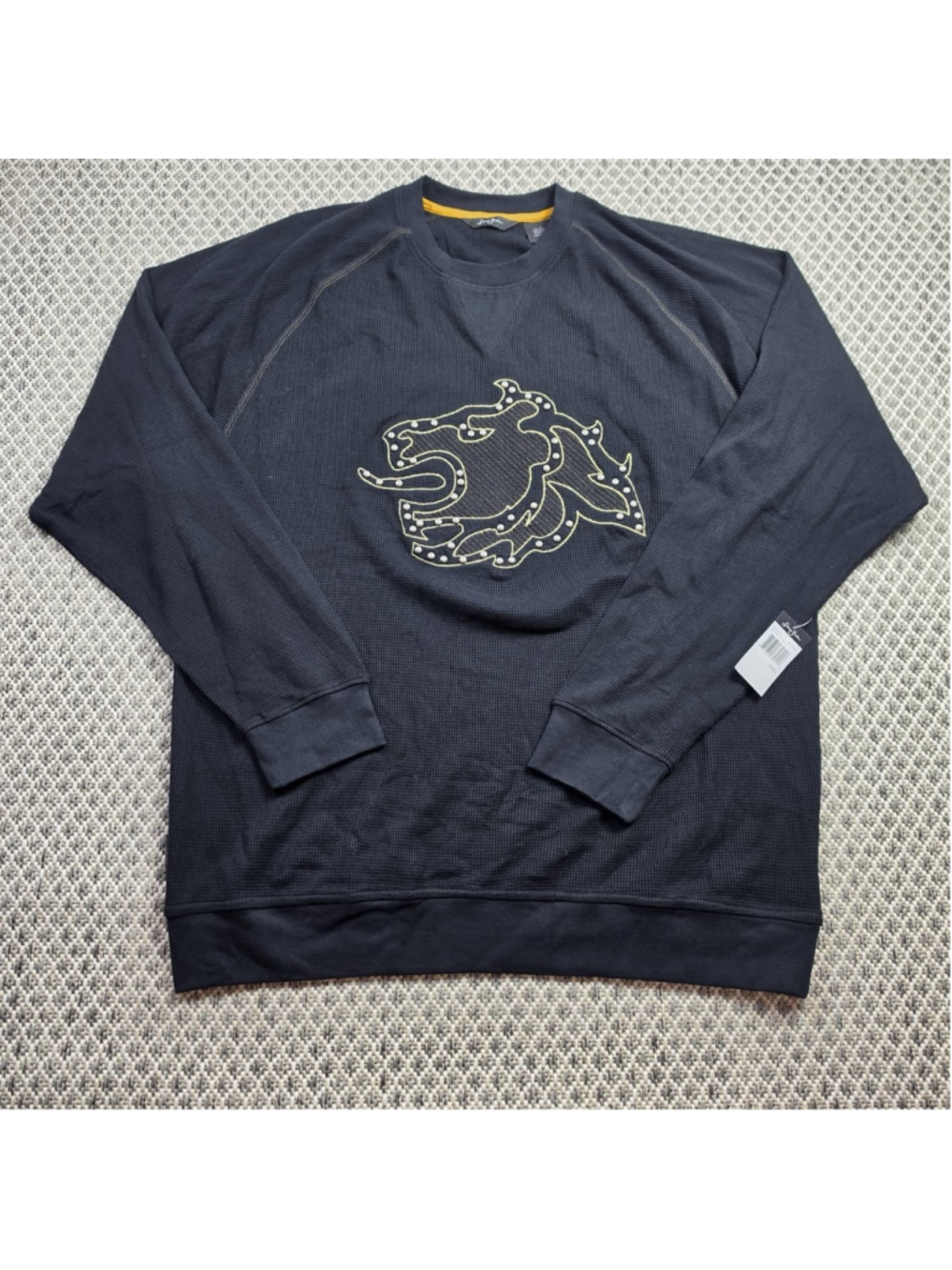 Sean John Waffle Knit Thermal Sweatshirt Black Studded Lion Logo NWT Men’s XXXL